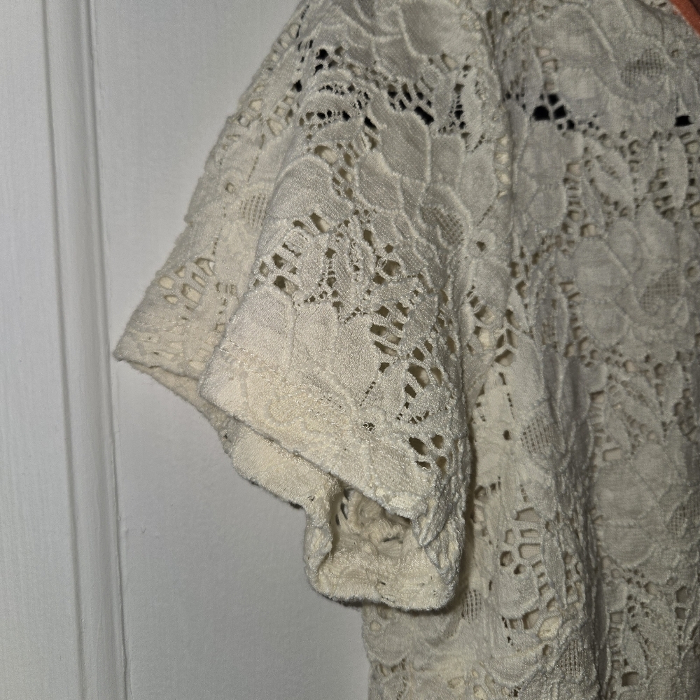 Style & Co Ivory Floral Lace Short Sleeve Top - Size S - Picture 7 of 11